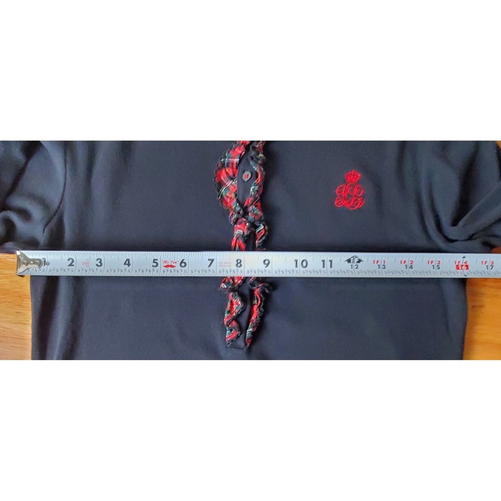 Ralph Lauren Tartan Plaid Ruffle Black Cotton Henley Women's Medium Embroidered - Picture 3 of 7